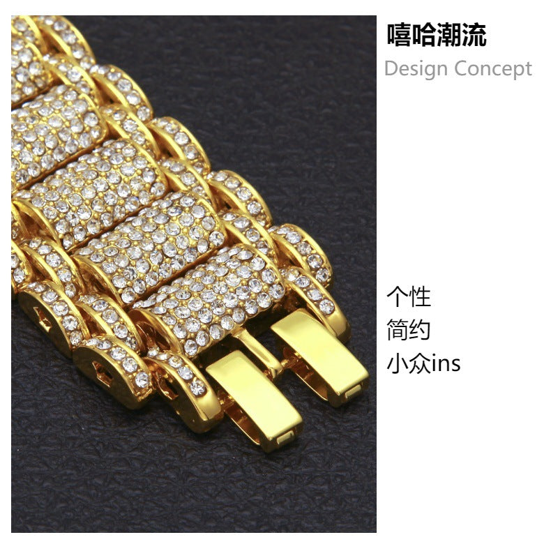 Hip-Hop Heavy Industry Men's Bracelet Exaggerated Diamond 35mm Wide Stereo Trendyy Alloy Bracelet Niche Design Jewelry