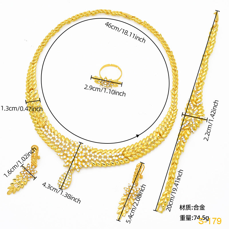 2025 Summer Dubai 24K Gold Bridal Jewelry Set Necklace Earrings Bracelet Ring Middle East Africa Jewelry