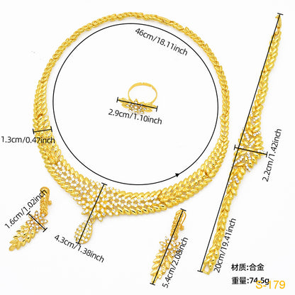 2025 Summer Dubai 24K Gold Bridal Jewelry Set Necklace Earrings Bracelet Ring Middle East Africa Jewelry