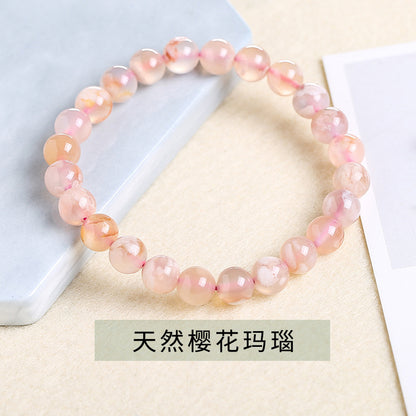 Jingdong Jewelry 3A Natural Cherry Blossom Agate Bracelet Fashion Sweet Wind Girl Single Circle Round Bead Bracelet Wholesale