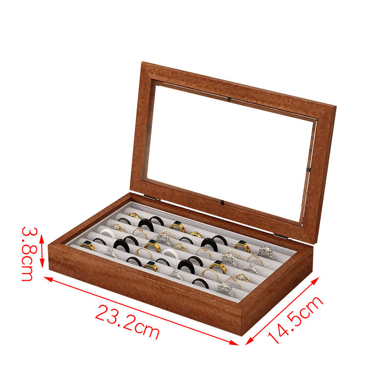 Solid Wood Flannel Jewelry Box Storage Box Ring Necklace Earrings Earrings Desktop Display Box Vintage