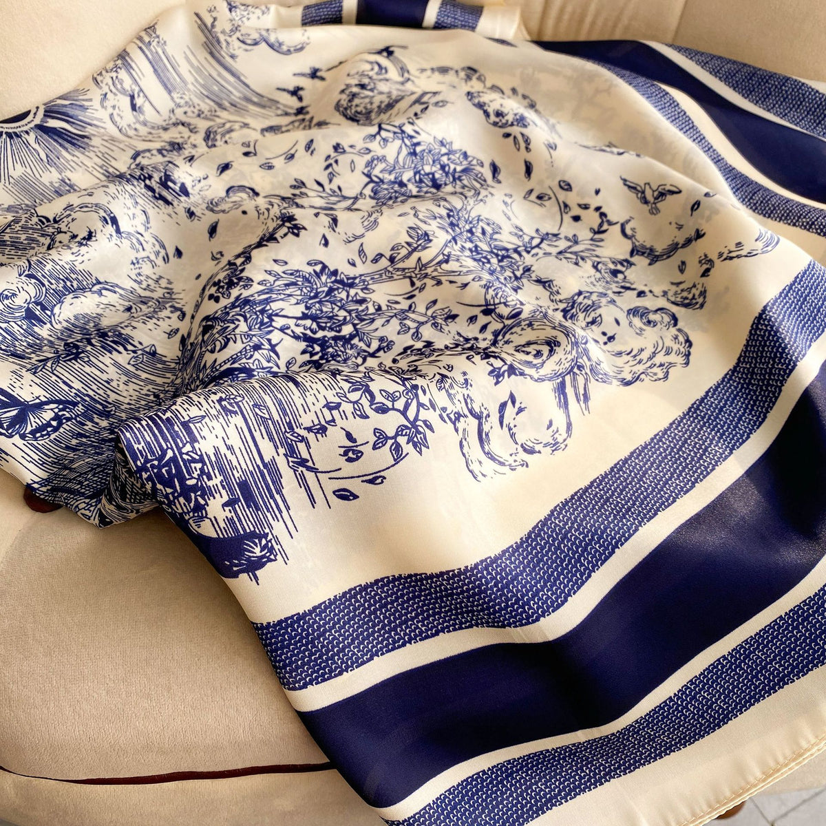New Faux Silk Scarf for Women 110cm Square Scarf Versatile Printed Decorative Sun Protection Shawl Summer Bandana Wrap
