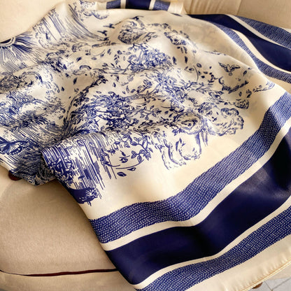 New Faux Silk Scarf for Women 110cm Square Scarf Versatile Printed Decorative Sun Protection Shawl Summer Bandana Wrap