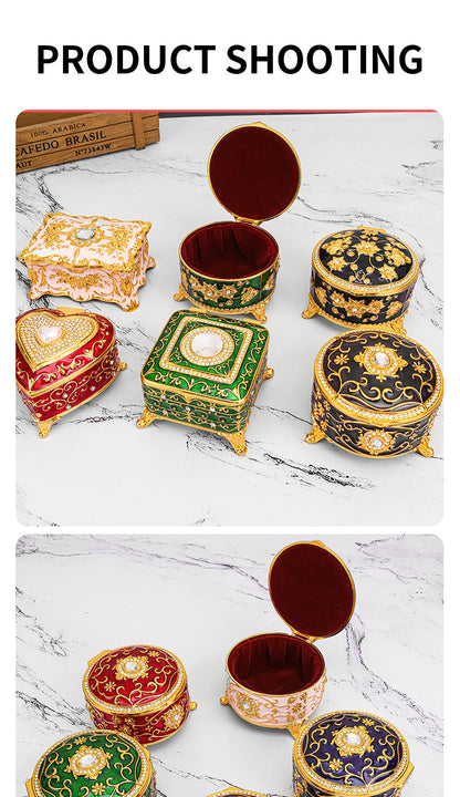 Cross-border E-commerce European-style Retro Metal Jewelry Box Exquisite Enamel Color Necklace Jewelry Storage Box Princess Jewelry Box