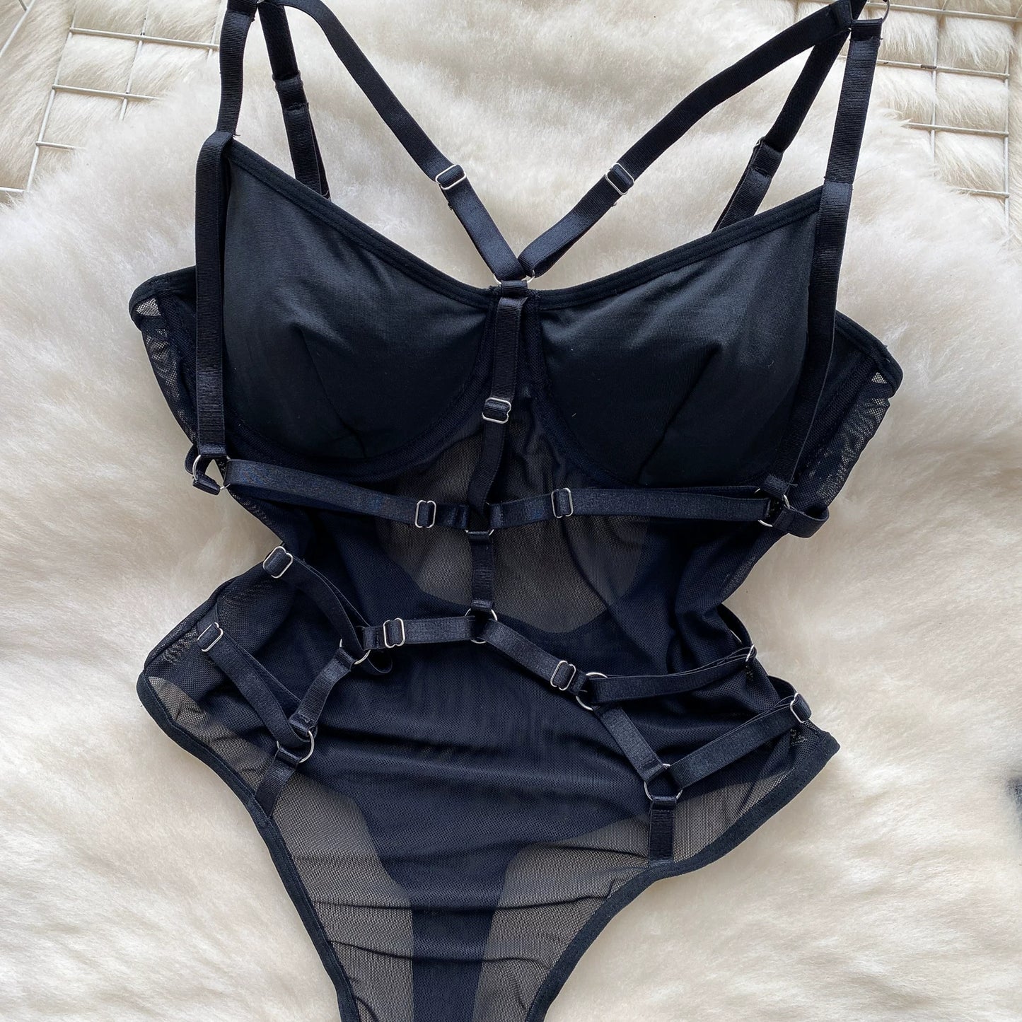 CHILLGIO Women Sexy Lace Strappy Rompers Lingerie One Piece Combination Bodycon Catsuits Sheer Fashion Solid Push Up Bodysuits