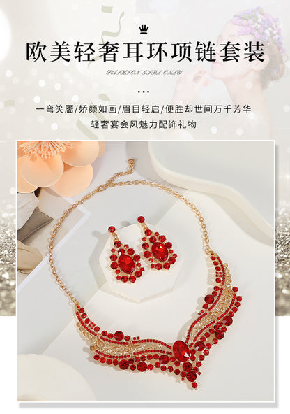 European and American Export Jewelry Bridal Jewelry Accessories Necklace Earrings Set Live Performance Crystal V-Shaped Clavicle Chain for Women