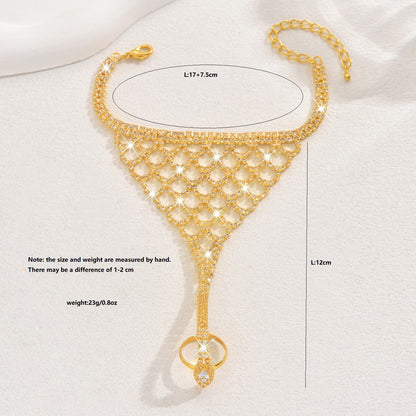 Factory Direct Supply European and American Fashion Full Diamond Bracelet for Women, Bracelet and Ring Integrated Chain, Beach Anklet, Hand Jewelry, Foot Jewelry