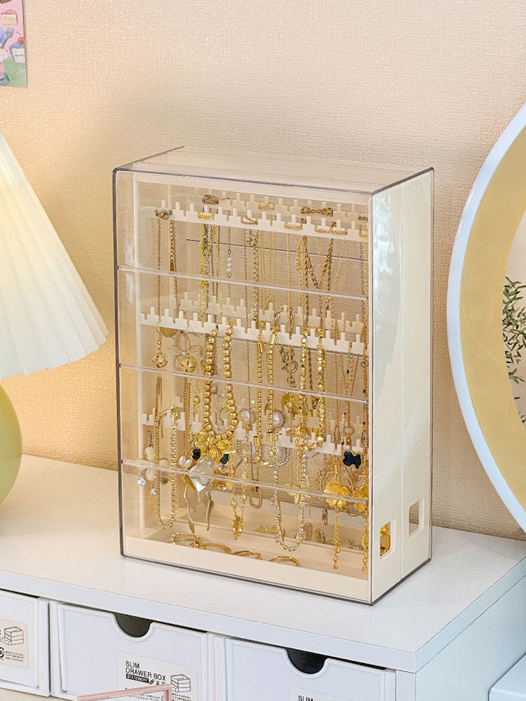 Gold Jewelry Storage Box Dust-proof Pull-out Anti-oxidation Earrings Necklace Ring Display Stand Desktop High-end Light Luxury