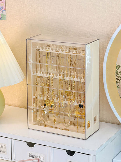 Gold Jewelry Storage Box Dust-proof Pull-out Anti-oxidation Earrings Necklace Ring Display Stand Desktop High-end Light Luxury
