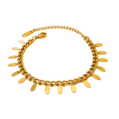 Cross-Border Leaf Tassel Pendant Stainless Steel Bracelet Plated with 18K Gold Waterproof Jewelry Ins Simple High-End Jewelry for Women