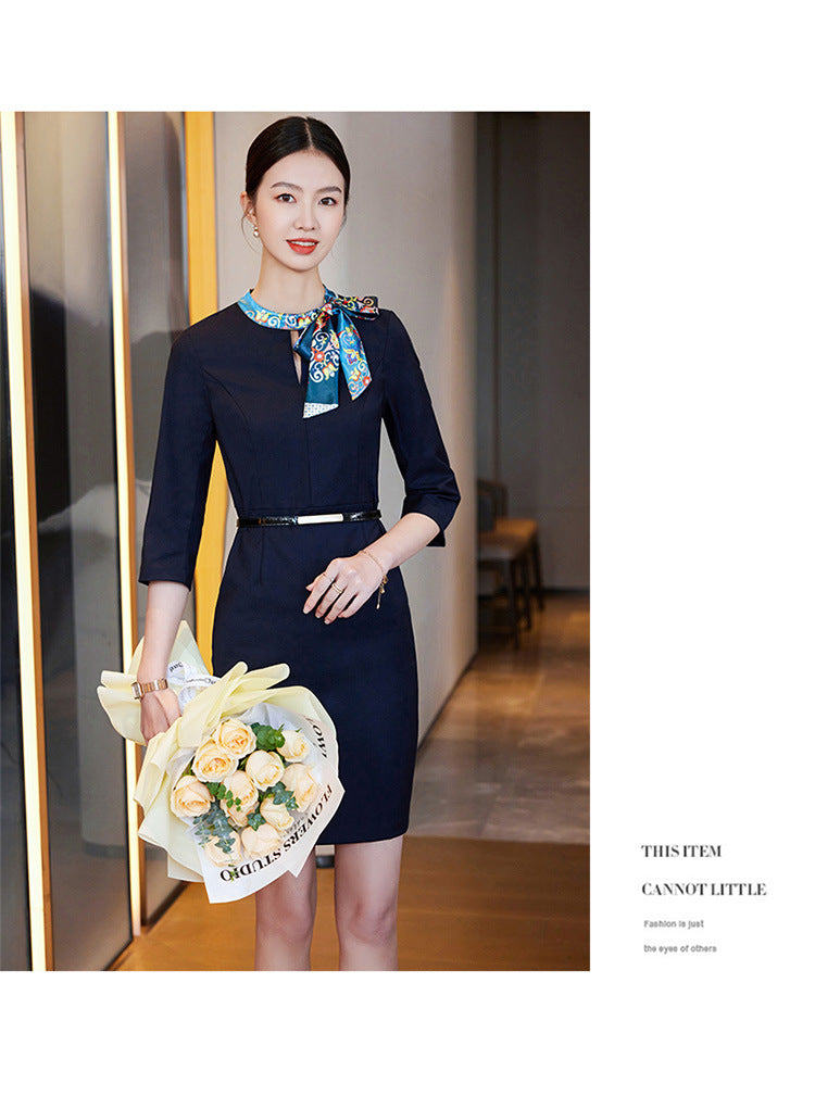 2023 Summer Fashion Temperament Stewardess Uniform Sleeve Business Wear Women's dress Hotel Jewelry Store Work Clothes