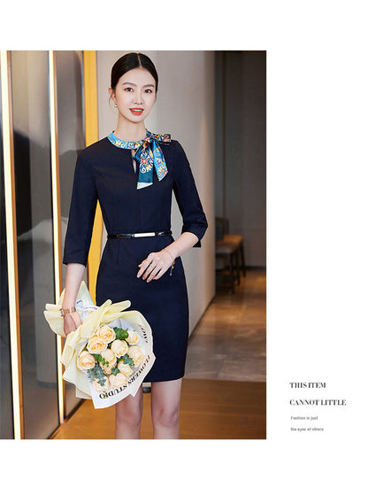 2023 Summer Fashion Temperament Stewardess Uniform Sleeve Business Wear Women's dress Hotel Jewelry Store Work Clothes