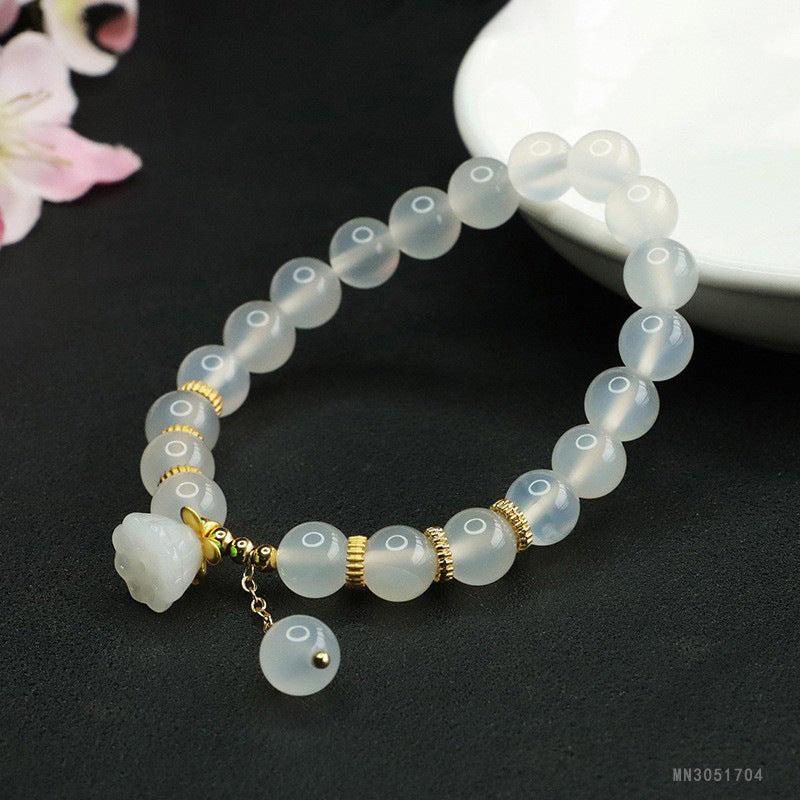 Guan Yu Natural White Chalcedony Bracelet Lotus Pod Agate Bracelet Jewelry Factory Wholesale Dropshipping S3051704