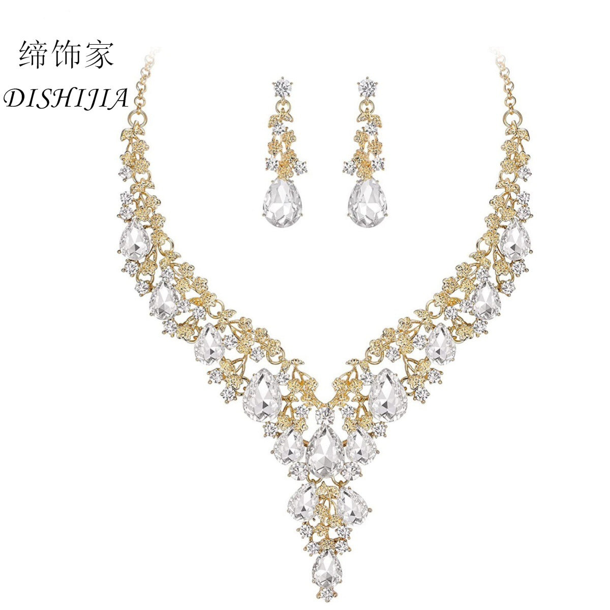 Factory Direct Sales of Cross-Border Popular Water Drop Necklace and Earrings Jewelry Sets, Wedding Dresses, Evening Wear, New Jewelry Accessories