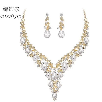 Factory Direct Sales of Cross-Border Popular Water Drop Necklace and Earrings Jewelry Sets, Wedding Dresses, Evening Wear, New Jewelry Accessories