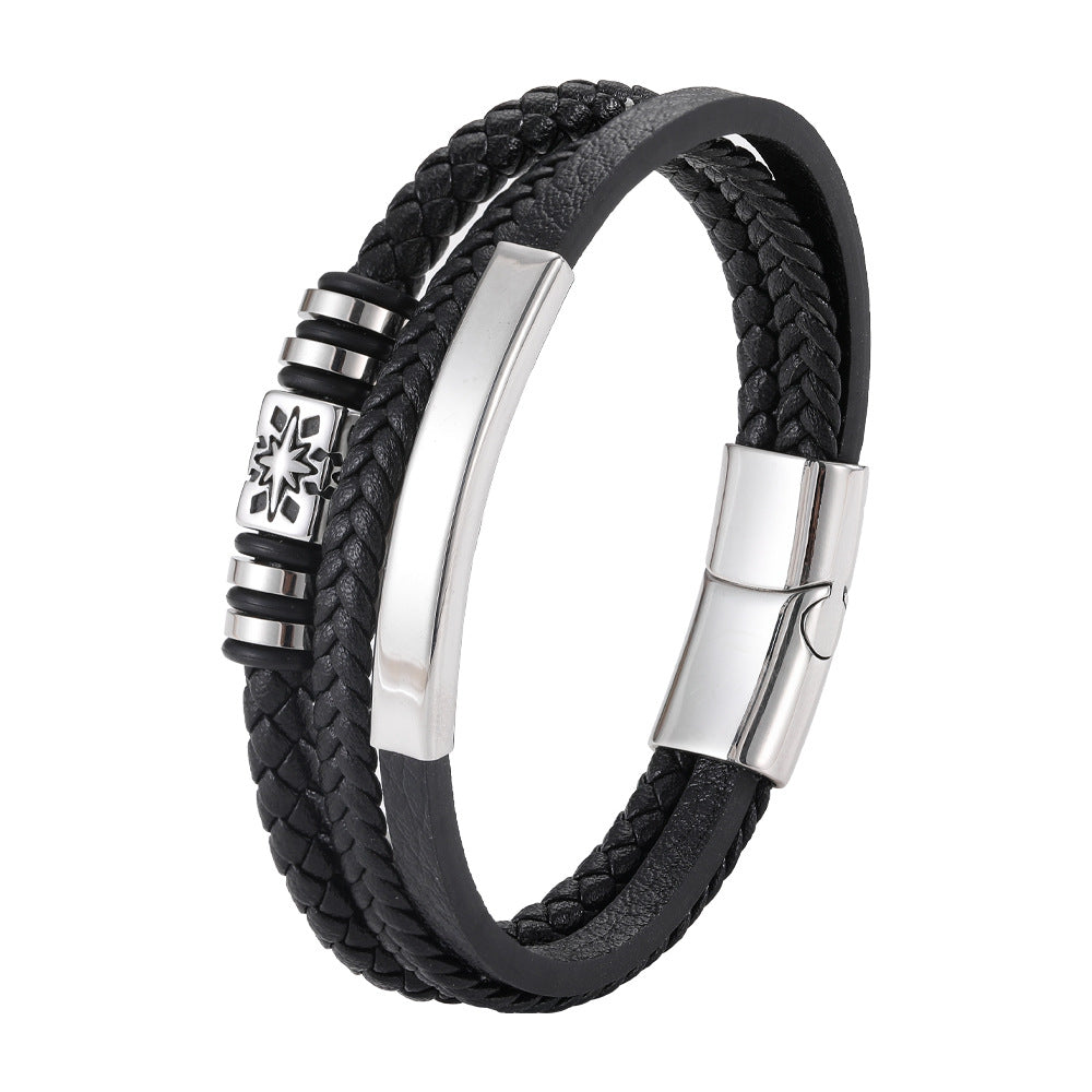 Cross-Border New Leather Rope Bracelet European and American Stainless Steel Multi-Layer Leather Braided Bracelet Jewelry Men's Jewelry
