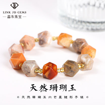Jingdong Jewelry Natural Coral Jade Six-point Star Bracelet Personality Fashion Men's and Women's Single Circle Bracelet Wholesale