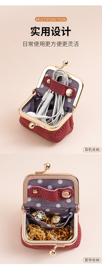 Genuine Leather Mini Necklace Jewelry Box Women's Earrings Gold Ring Gold Jewelry Cosmetics Bag Earphones Coin Purse