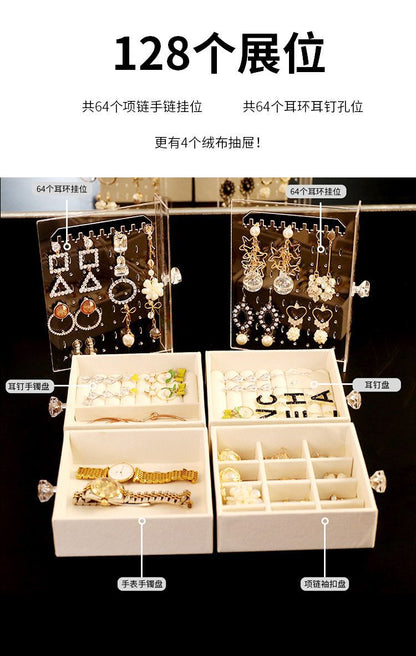 Multi-Layer Jewelry Rack Drawer Transparent Earring Box Storage Jewelry Box Dressing Table Dustproof Earring Organizer
