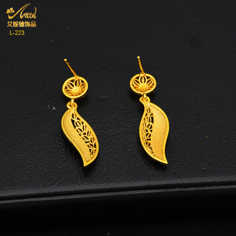 Imitation gold flower necklace earrings suit Dubai India Nigeria brass gold plated women wedding jewelry lot
