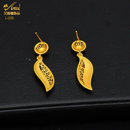 Imitation gold flower necklace earrings suit Dubai India Nigeria brass gold plated women wedding jewelry lot