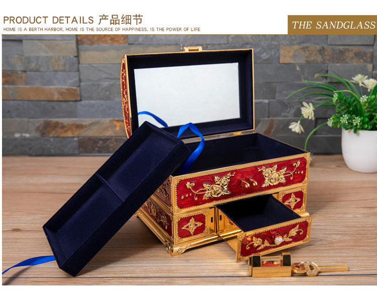 Metal Creative Wedding Engagement Jewelry Box Multi-Layer Large-Capacity Jewelry Storage Box Handle with Mirror Feel
