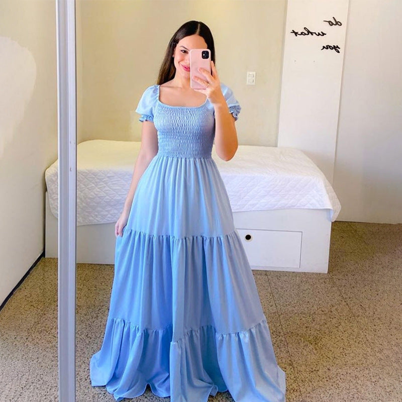 2025 Cross-Border New Spring and Summer European and American Clothing Dress One-Shoulder Floral Off-Shoulder Long Color Fairy Skirt