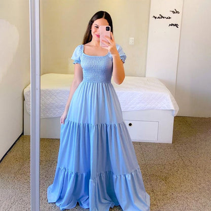 2025 Cross-Border New Spring and Summer European and American Clothing Dress One-Shoulder Floral Off-Shoulder Long Color Fairy Skirt