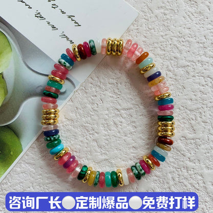 Colorful Stone Bracelet for Women, Niche Light Luxury Design, Retro Mixed Color Jewelry Bracelet, Niche High-End Jewelry Accessories