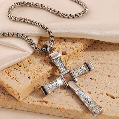 Cross-Border New Hot-Selling Fashion Personality Hip-Hop Stainless Steel Diamond Cross Pendant Necklace High-End Versatile Jewelry