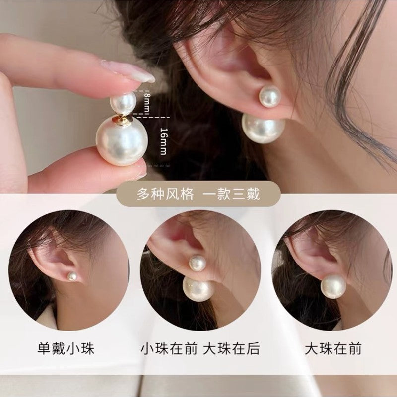 Shijia size pearl earrings women's 2024 new style multi-wearing light luxury temperament earrings s925 silver needle ear jewelry