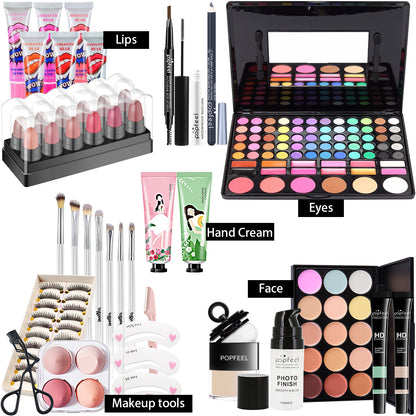 POPFEEL All-in-One Makeup Kit Gift Set with Eyeshadow Palette Foundation Lip Gloss Blush Brushes Eyeliner and More Beauty Gifts