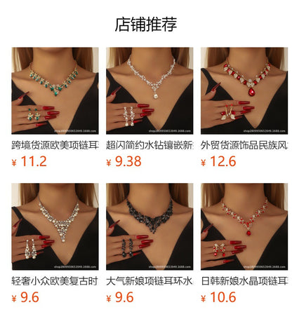 Jewelry Set Chain Crystal Diamond Gift Set Bridal Wedding Necklace Earrings Two-Piece Set Factory Direct Sale