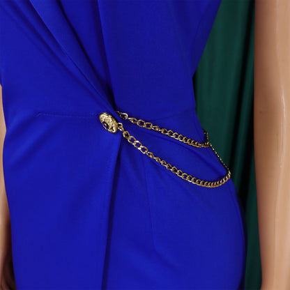 CM.YAYA Women Wide Leg V-Neck Sleeveless Jumpsuits Waist Chain 2024 Summer OL Beach Night Club Playsuit One Piece Suit Romper