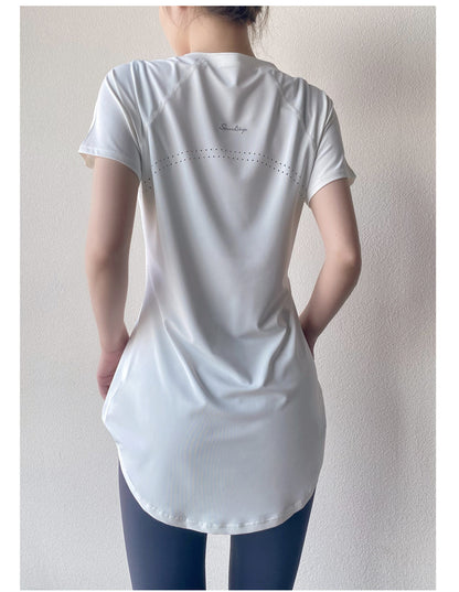 Yoga Clothing Short-sleeved Summer New Mid-length Hip Covering Slimming Quick-drying Top Breathable Fitness Sports T-shirt Women's Thin