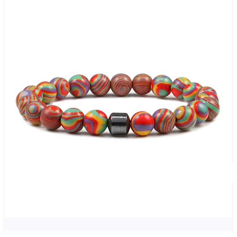 Foreign Trade Hot Selling Fashion Ladies Bracelet 8mm Malachite Beaded Bracelet Jewelry Women's Elastic Bracelet Chain Jewelry