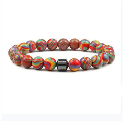 Foreign Trade Hot Selling Fashion Ladies Bracelet 8mm Malachite Beaded Bracelet Jewelry Women's Elastic Bracelet Chain Jewelry