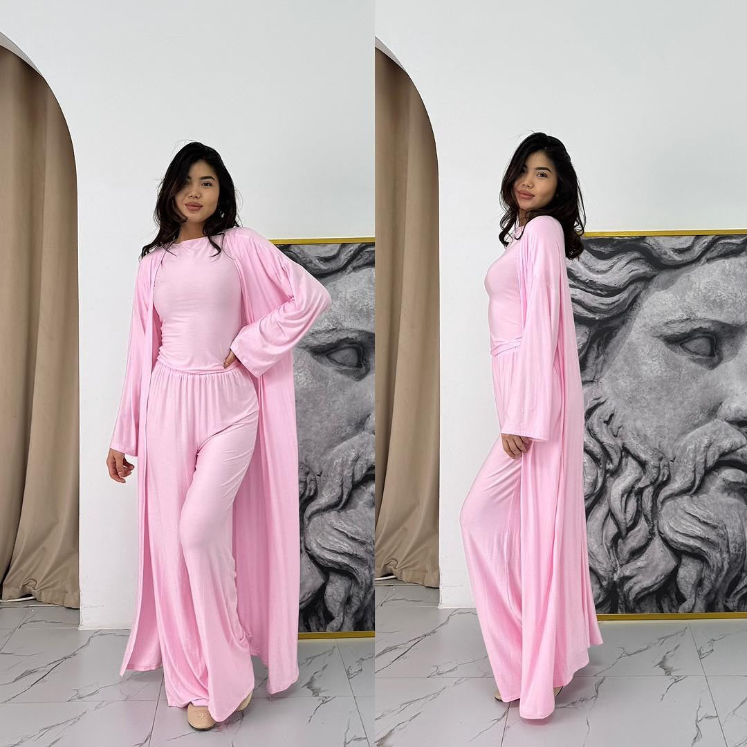 Women Cardigan Vest Wide Leg Pants 3 Piece Sets Top Long Coat Trousers Suit Office Lady Ensemble Spring Summer 2026 Outfits