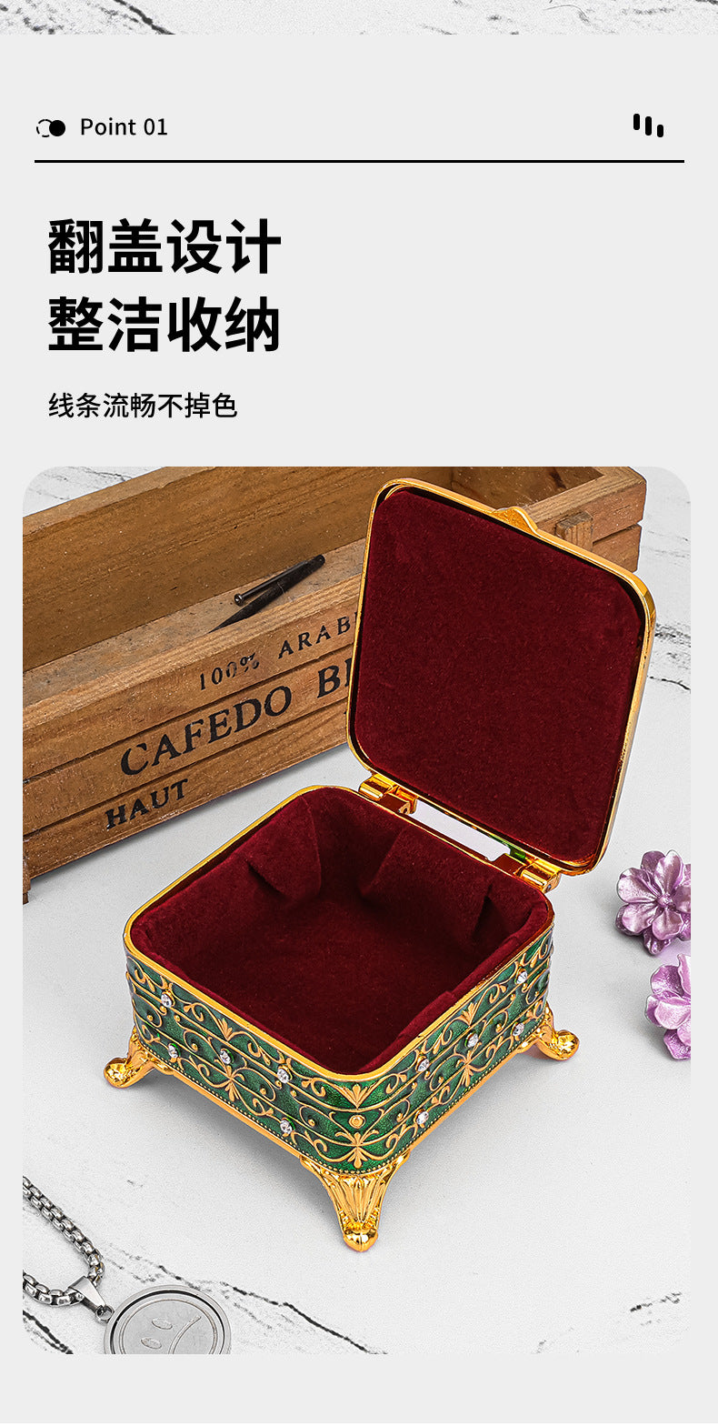 European Style Retro Light Luxury Princess Jewelry Box Metal Jewelry Box Exquisite Enamel Color Necklace Jewelry High-end Storage Box