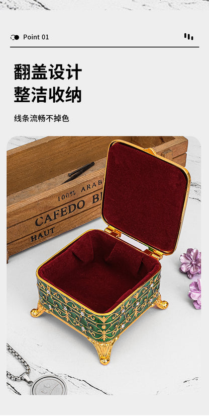 European Style Retro Light Luxury Princess Jewelry Box Metal Jewelry Box Exquisite Enamel Color Necklace Jewelry High-end Storage Box