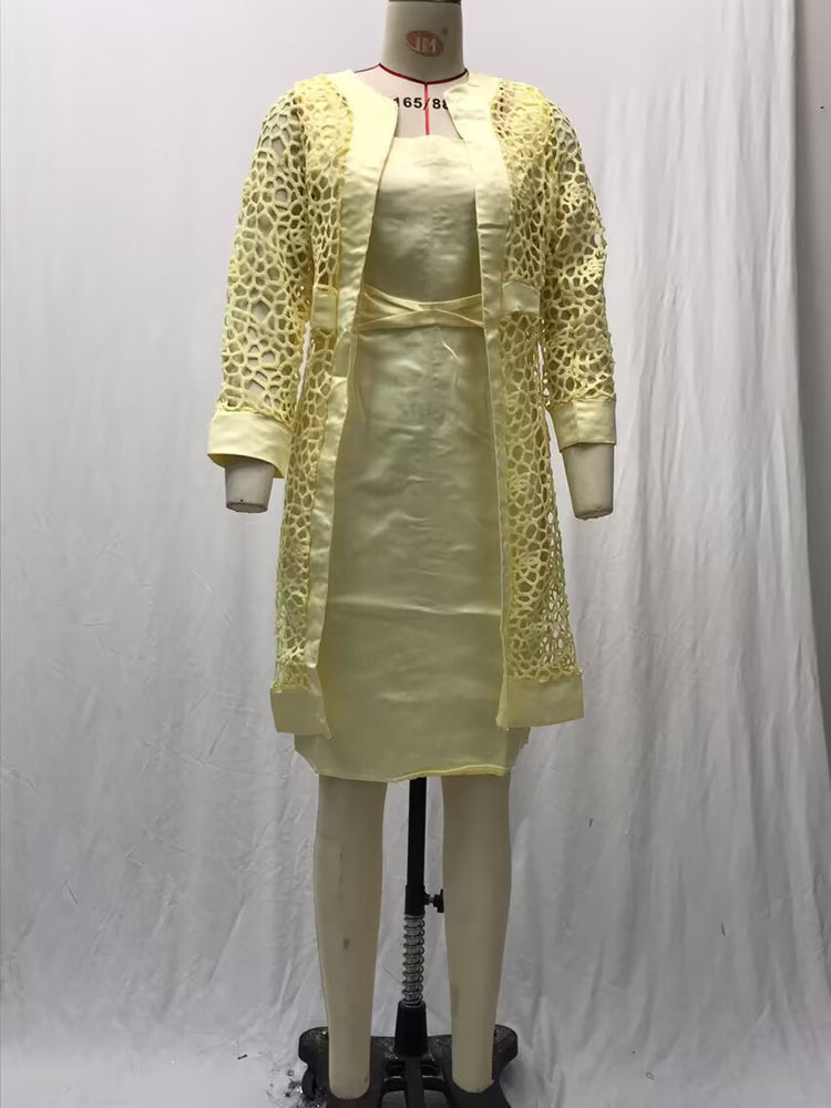 2025 Spot New Women's Color Lace Cardigan Dress Two-Piece Outwear Amazon Wish Export