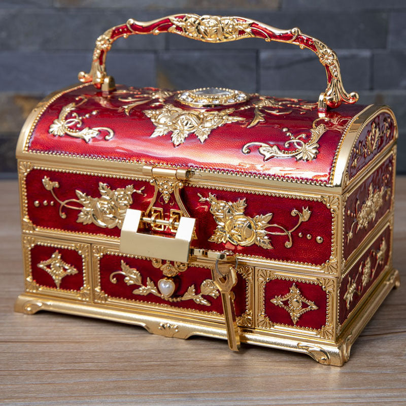 Metal Creative Wedding Engagement Jewelry Box Multi-Layer Large-Capacity Jewelry Storage Box Handle with Mirror Feel