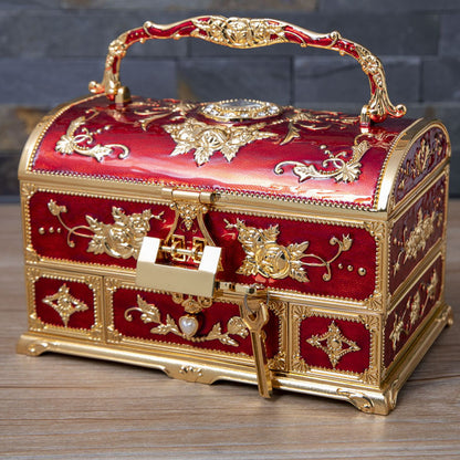 Metal Creative Wedding Engagement Jewelry Box Multi-Layer Large-Capacity Jewelry Storage Box Handle with Mirror Feel
