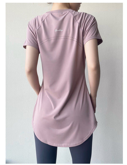 Yoga Clothing Short-sleeved Summer New Mid-length Hip Covering Slimming Quick-drying Top Breathable Fitness Sports T-shirt Women's Thin