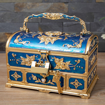 Metal Creative Wedding Engagement Jewelry Box Multi-Layer Large-Capacity Jewelry Storage Box Handle with Mirror Feel