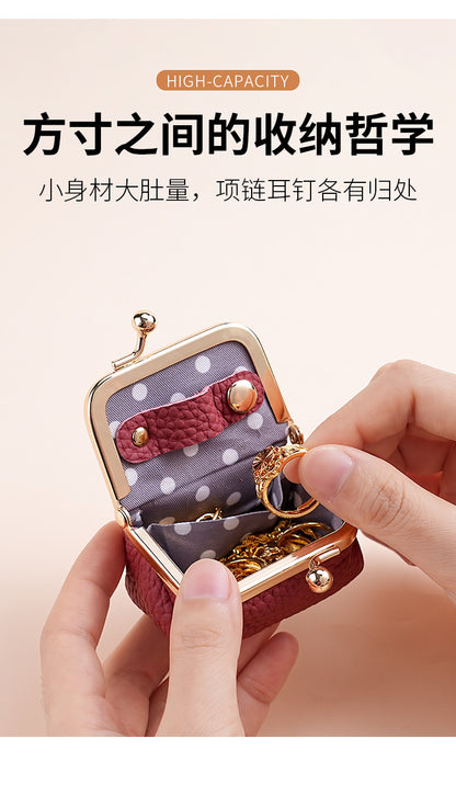 Genuine Leather Mini Necklace Jewelry Box Women's Earrings Gold Ring Gold Jewelry Cosmetics Bag Earphones Coin Purse