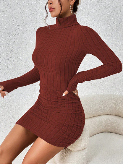 Ab480 Quality Model 2024 Spring Style Elegant Women's Polyester Long-Sleeve Round-Neck Bodycon Dress Wholesale from Manufacturer