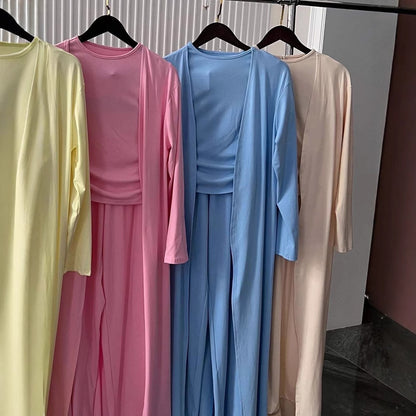 Women Cardigan Vest Wide Leg Pants 3 Piece Sets Top Long Coat Trousers Suit Office Lady Ensemble Spring Summer 2026 Outfits