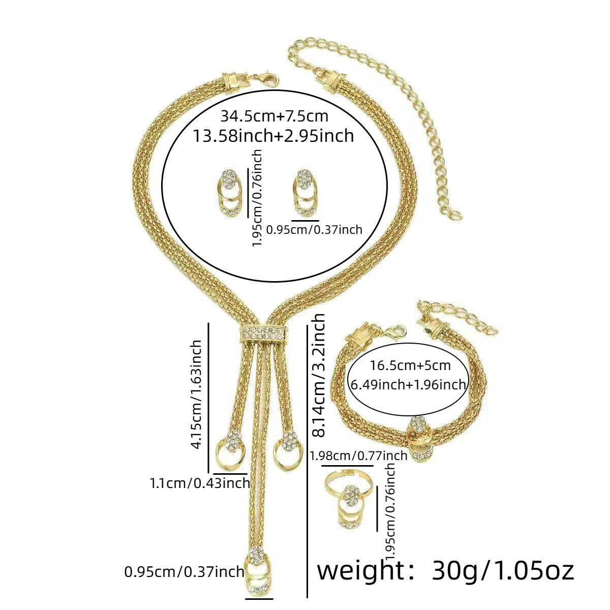 Hot Fashion Evening suit Jewelry Crystal Bridal Necklace Earrings Bracelet Four Pieces suit Boutique Light Luxury Jewelry