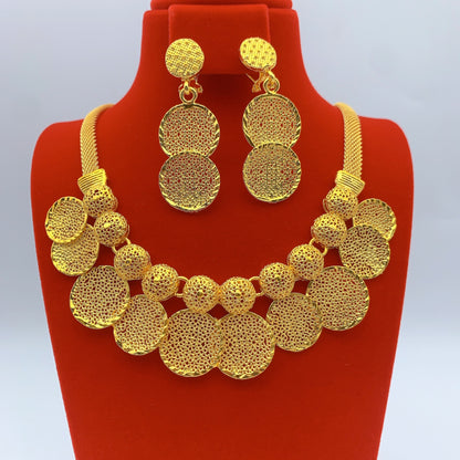 Imitation gold flower necklace earrings suit Dubai India Nigeria brass gold plated women wedding jewelry lot